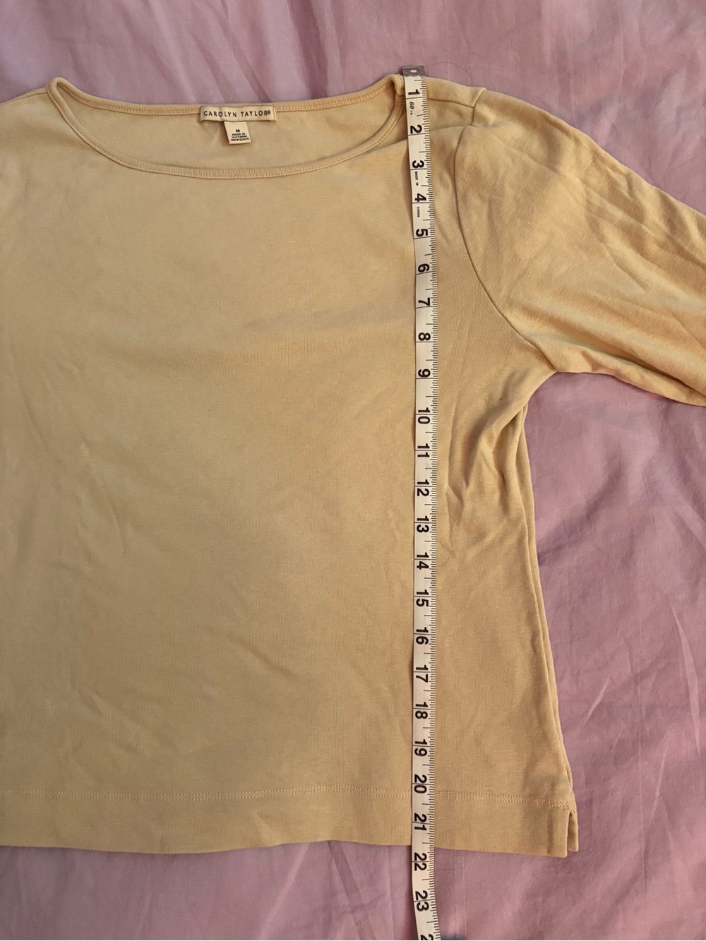 Vintage Beige Carolyn Taylor Cropped Sleeve Cotton Boatneck Top - Picture 4 of 4
